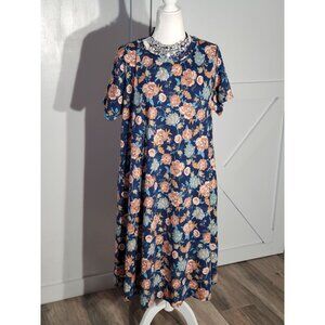HONEY LACE FLORAL DRESS COLOR BLUE SHORT SLEEVE POLY/SPANDEX STRETCH SIZE 2X